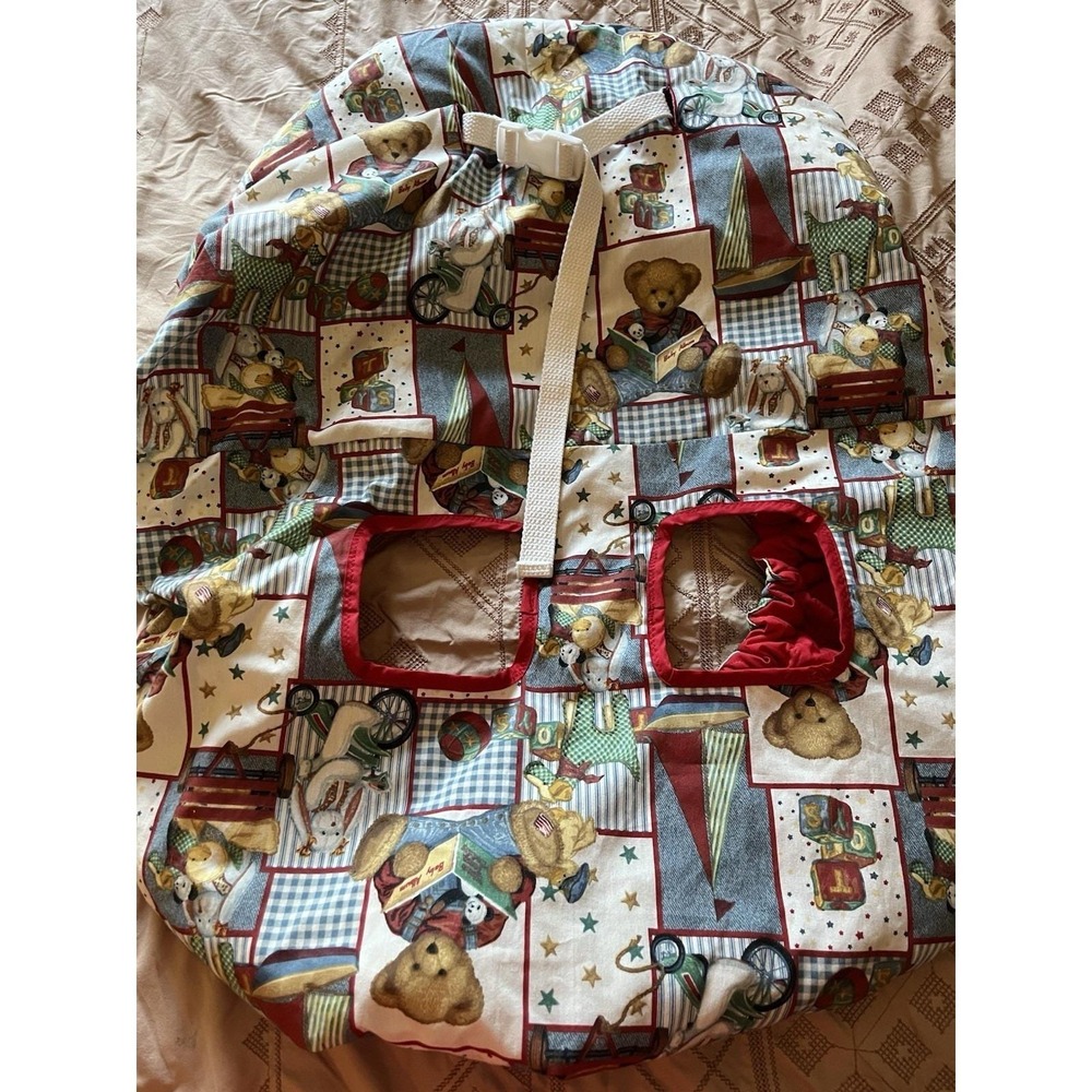 Hand Quilted Blue Jean Teddy Bear Toys Blocks Shopping Cart Cover & Pillow